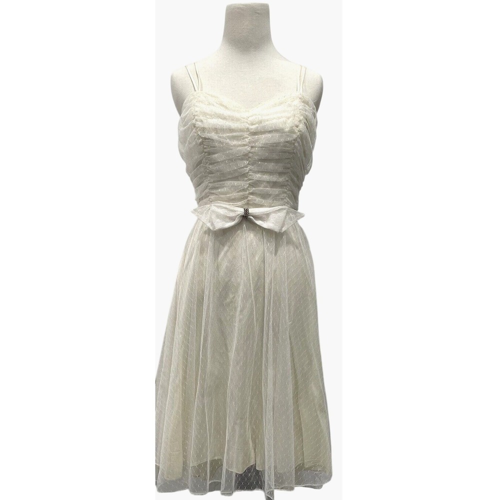 Vtg 70s Frederick's of Hollywood Fit N Flare Bridal Rockabilly Bow Dress Size 6